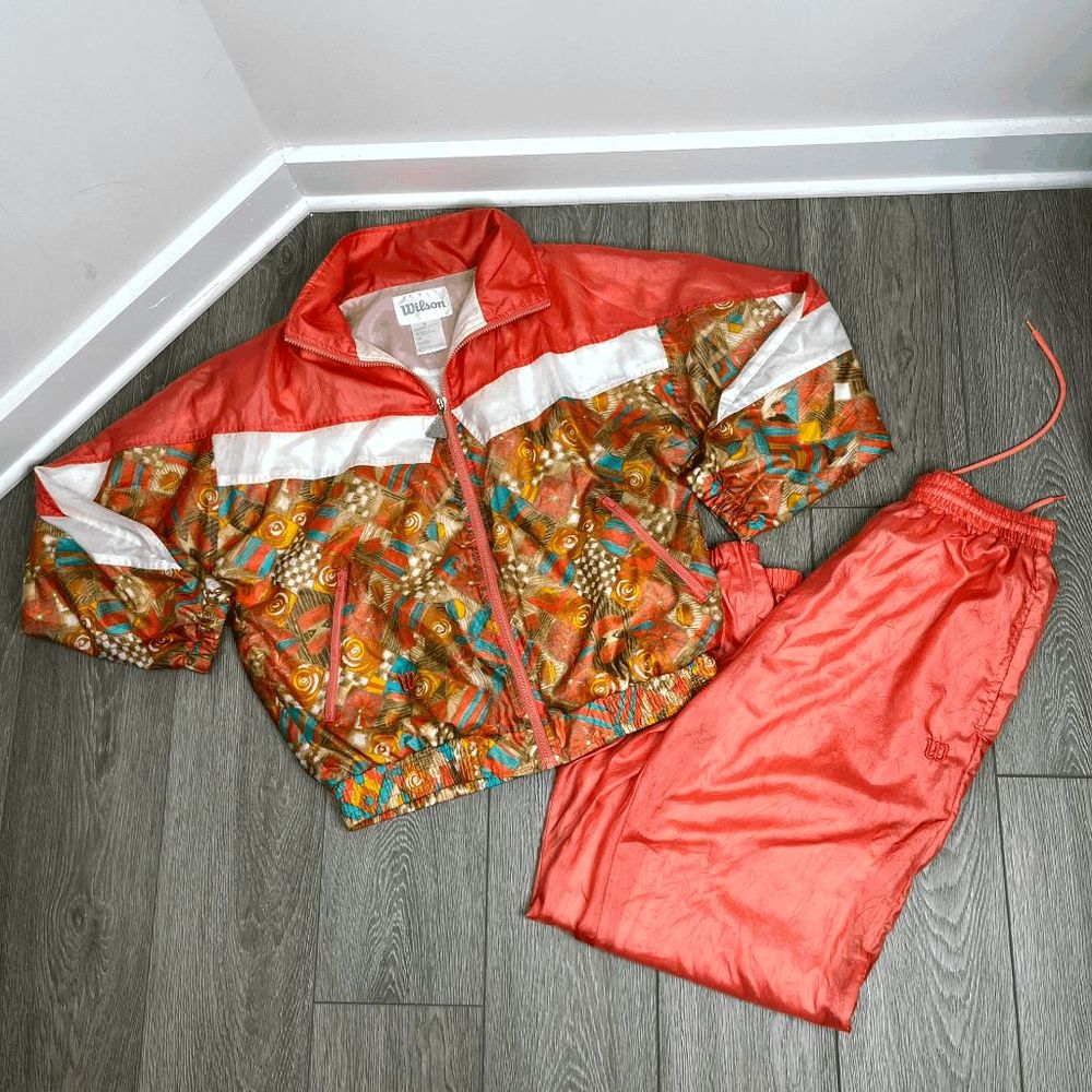 Vintage WILSON Womens Orange Full Zip Track Jacket with Matching Pants Size Medi